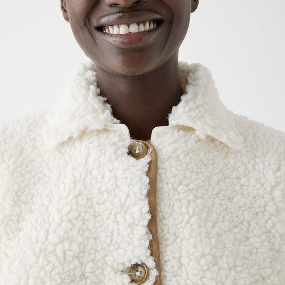 J. Crew Faux Sherpa Long Sleeve Barn Jacket Ivory L - Picture 3 of 14